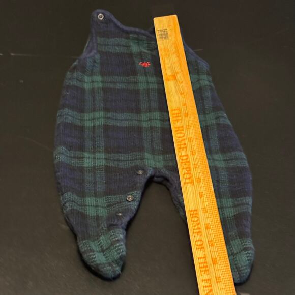 Ralph Lauren Baby 0–6M Plaid Knit Footed Romper Green Navy Tartan Cotton - Picture 4 of 4